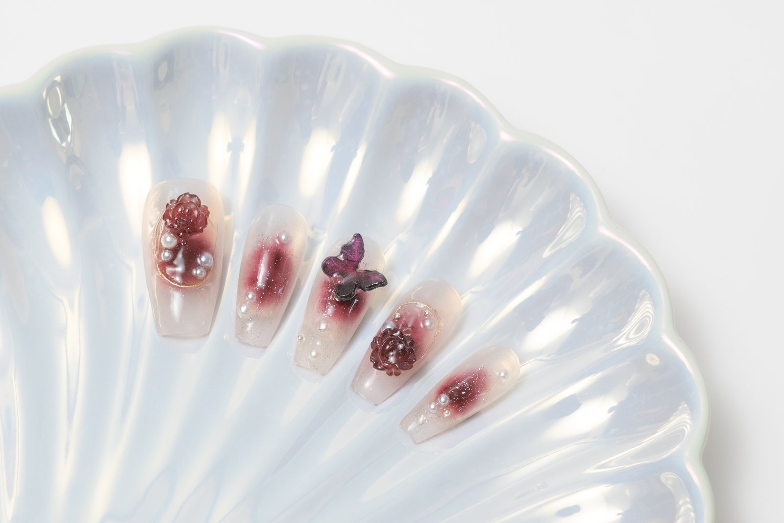 “Wine Stained Roses” Press on Nail set
